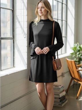 Francesca's Collections Black Long Sleeve Flare Dress